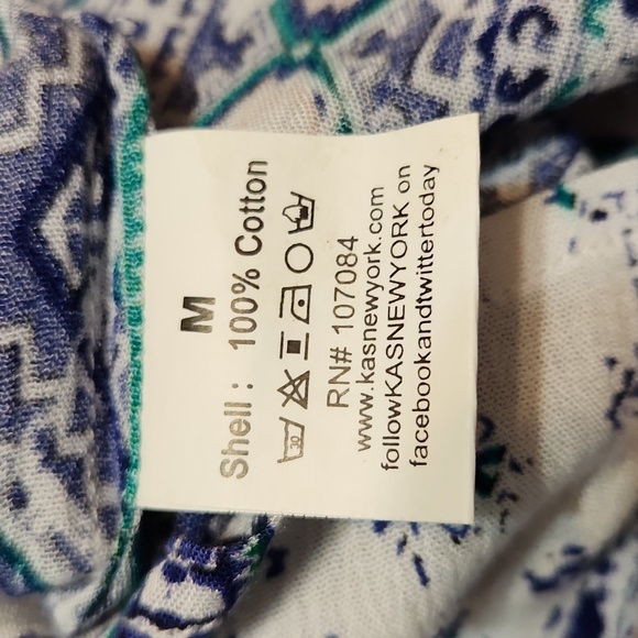 KAS Designs Off- the -Shoulder Top Blue White Multi Blouse Ruffle BuffoonSleeves - Picture 9 of 10